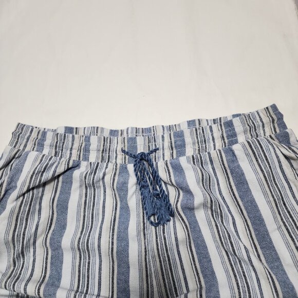 Penmans Blue Striped Linen Blend Pull On Capri Pants - Picture 3 of 4
